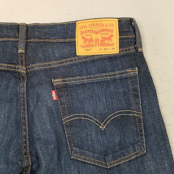 Levis 514 Jeans Mens 34x34 Blue Dark Wash Straight Leg Stretch Denim Pants - Picture 8 of 15